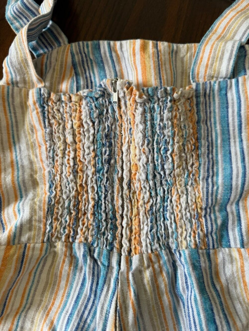 Reformation Island Striped Linen Romper Square Neck Smock Back Marbella Striped - Picture 11 of 12